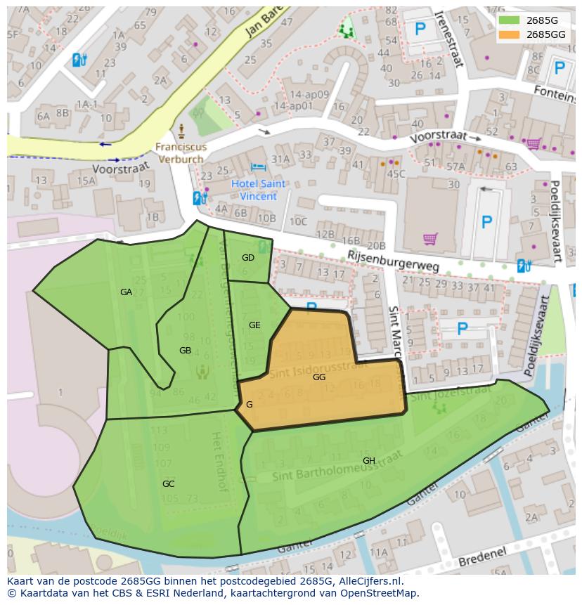 Afbeelding van het postcodegebied 2685 GG op de kaart.