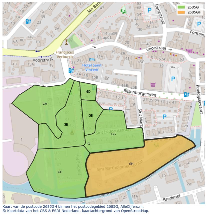 Afbeelding van het postcodegebied 2685 GH op de kaart.