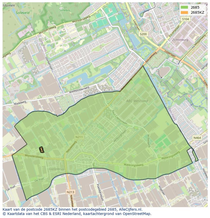 Afbeelding van het postcodegebied 2685 KZ op de kaart.