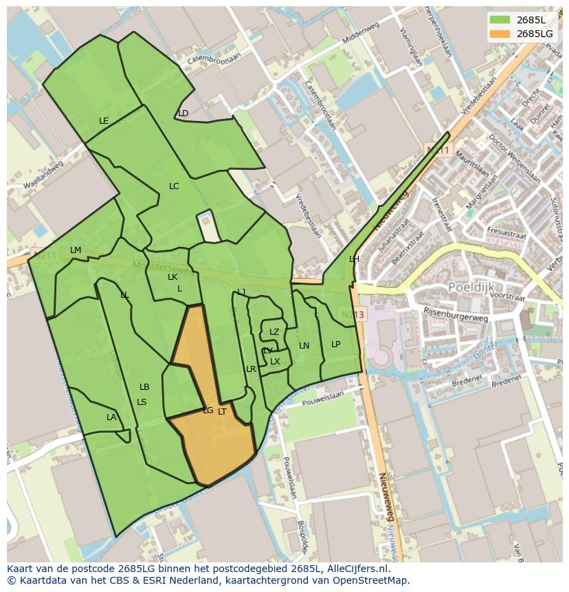 Afbeelding van het postcodegebied 2685 LG op de kaart.
