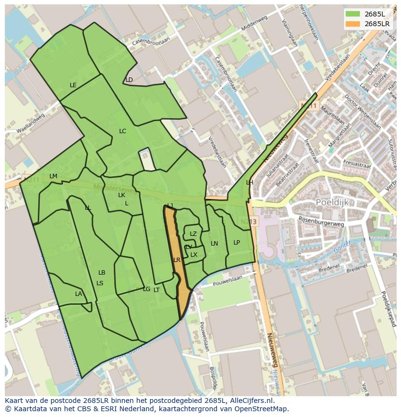 Afbeelding van het postcodegebied 2685 LR op de kaart.