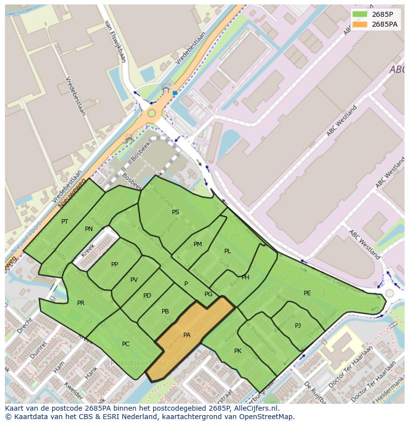 Afbeelding van het postcodegebied 2685 PA op de kaart.