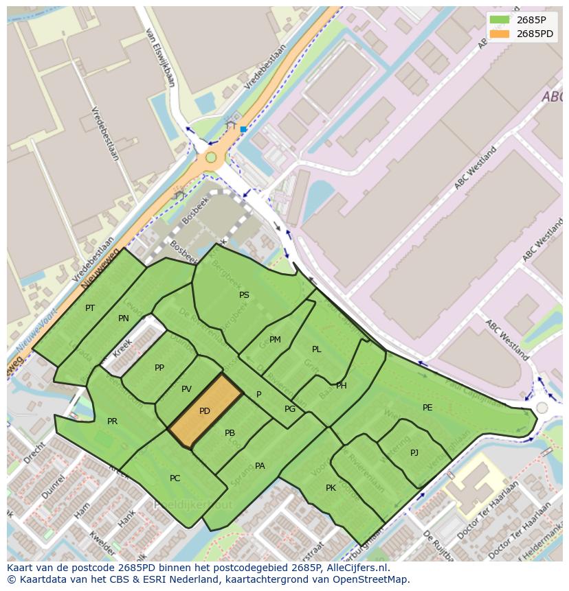 Afbeelding van het postcodegebied 2685 PD op de kaart.