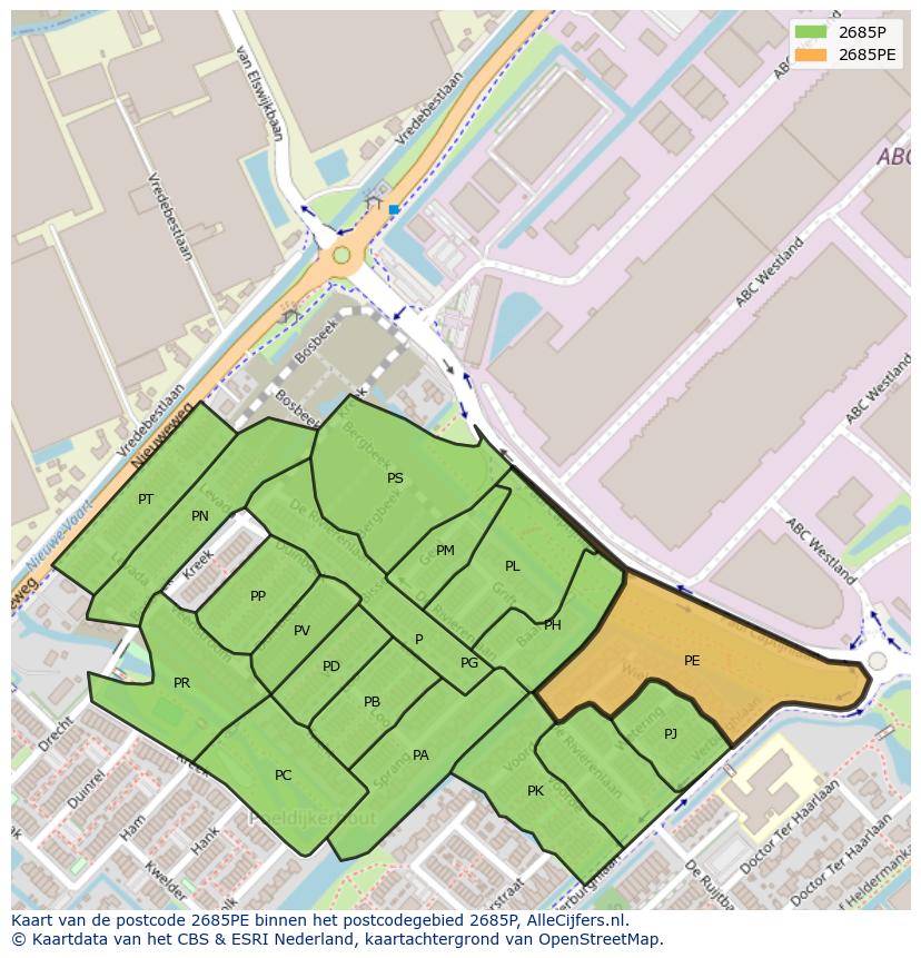Afbeelding van het postcodegebied 2685 PE op de kaart.
