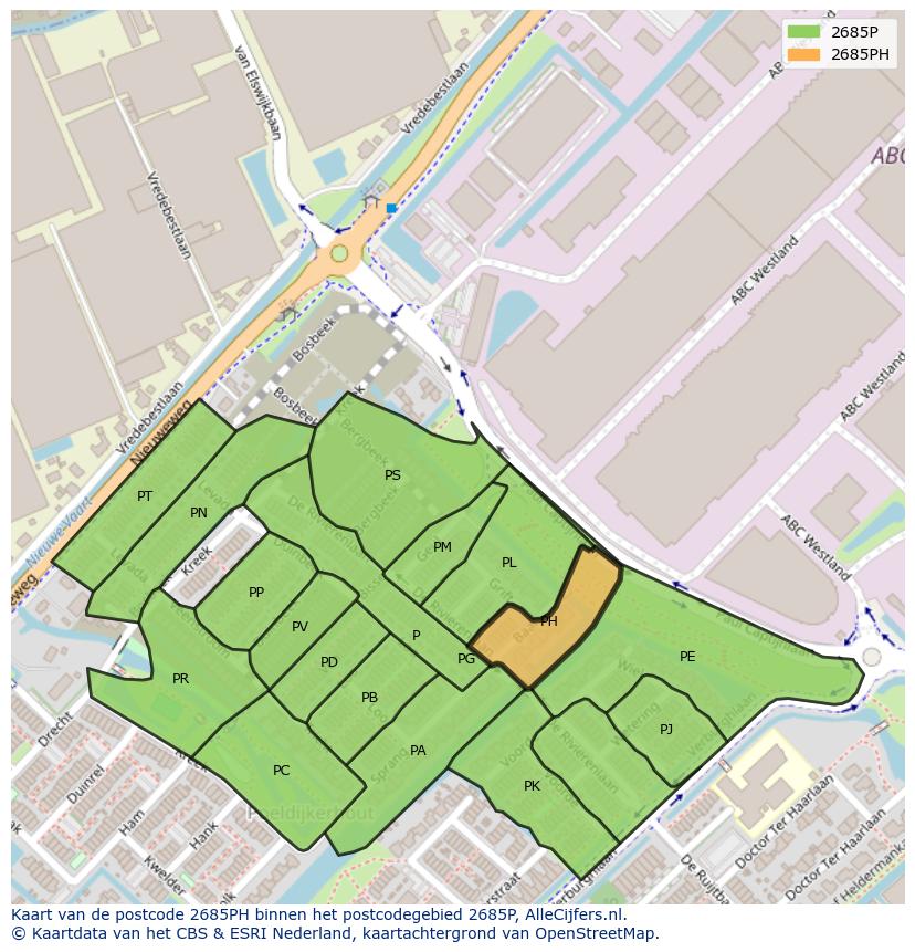 Afbeelding van het postcodegebied 2685 PH op de kaart.