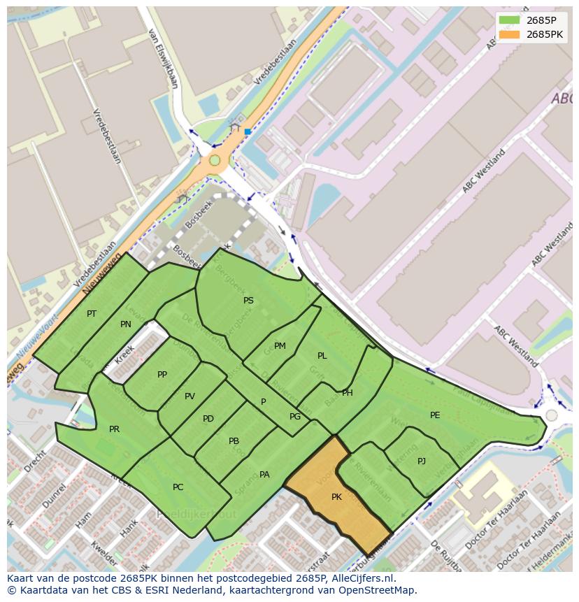 Afbeelding van het postcodegebied 2685 PK op de kaart.