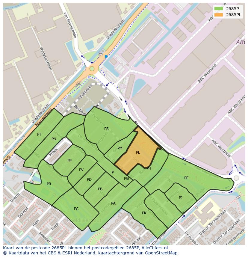 Afbeelding van het postcodegebied 2685 PL op de kaart.