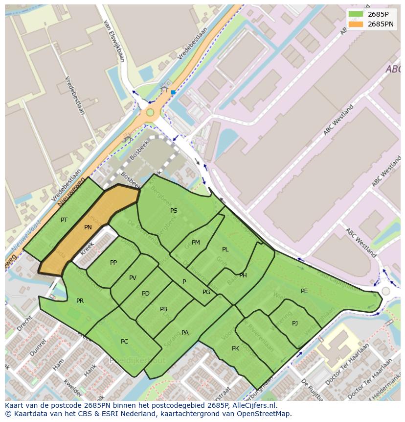 Afbeelding van het postcodegebied 2685 PN op de kaart.