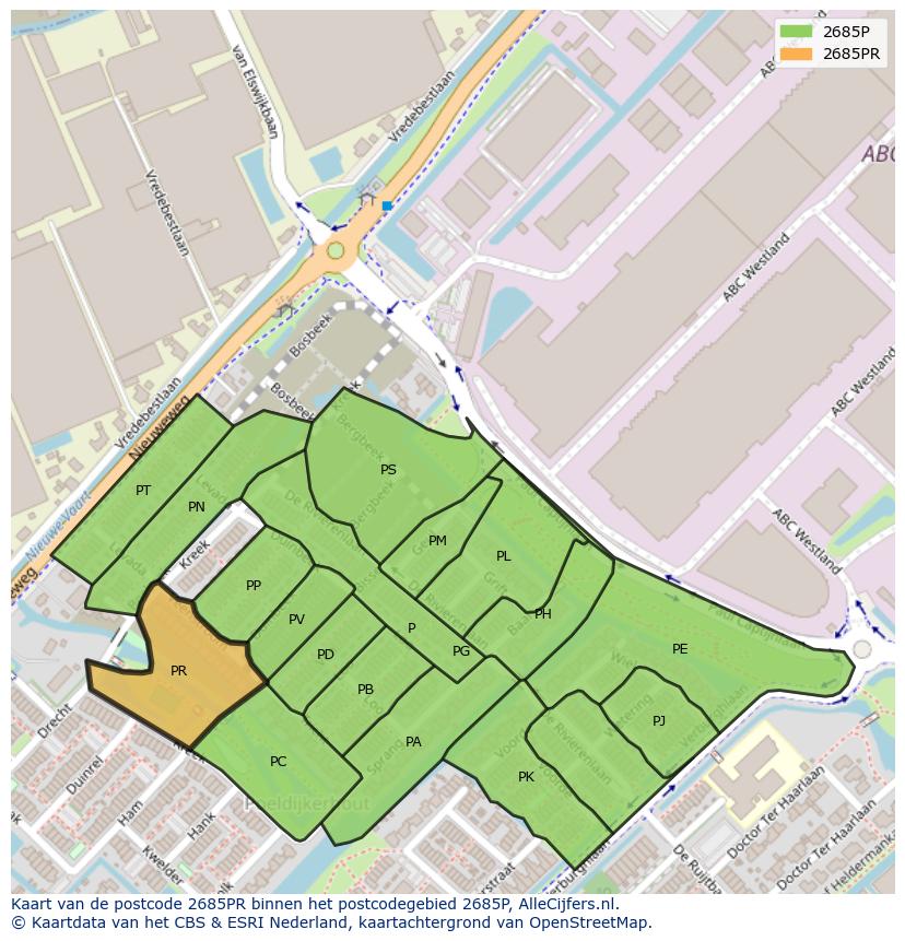 Afbeelding van het postcodegebied 2685 PR op de kaart.