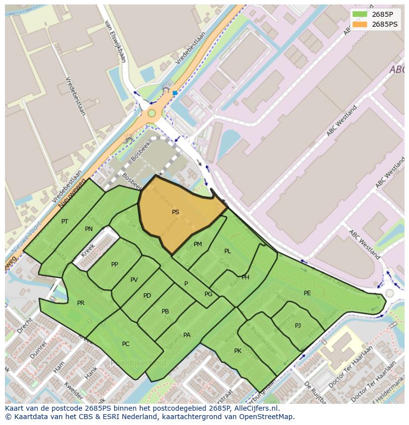 Afbeelding van het postcodegebied 2685 PS op de kaart.