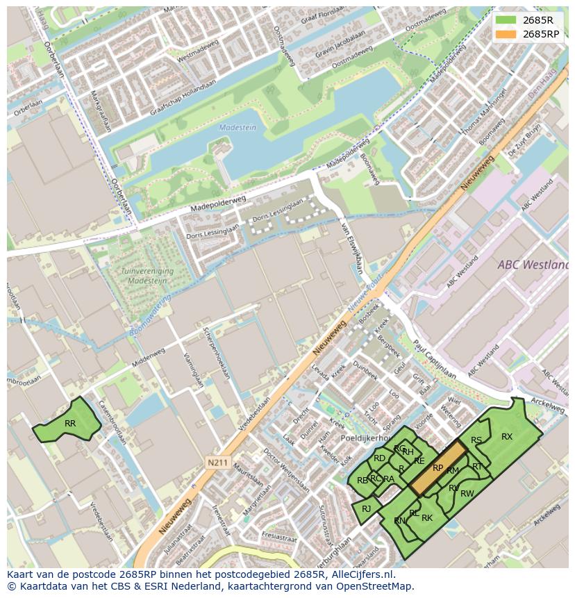 Afbeelding van het postcodegebied 2685 RP op de kaart.