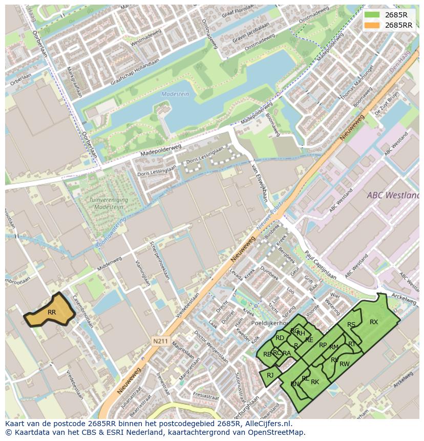 Afbeelding van het postcodegebied 2685 RR op de kaart.