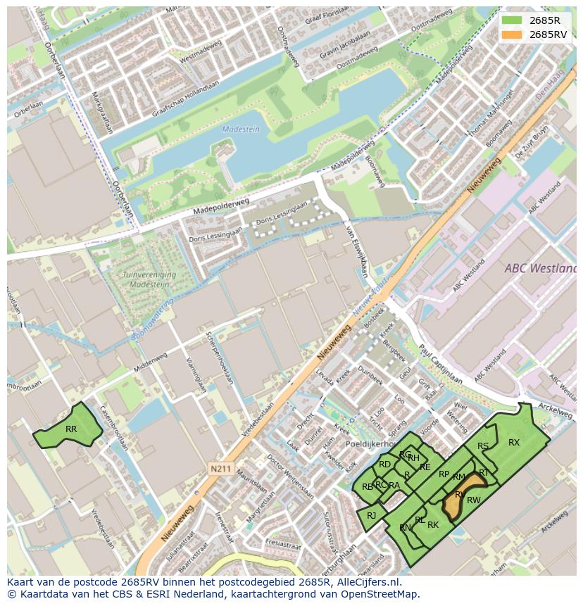 Afbeelding van het postcodegebied 2685 RV op de kaart.