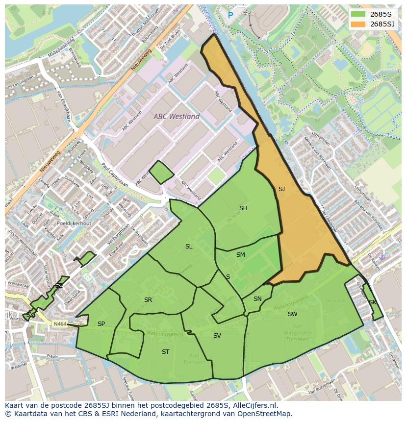Afbeelding van het postcodegebied 2685 SJ op de kaart.