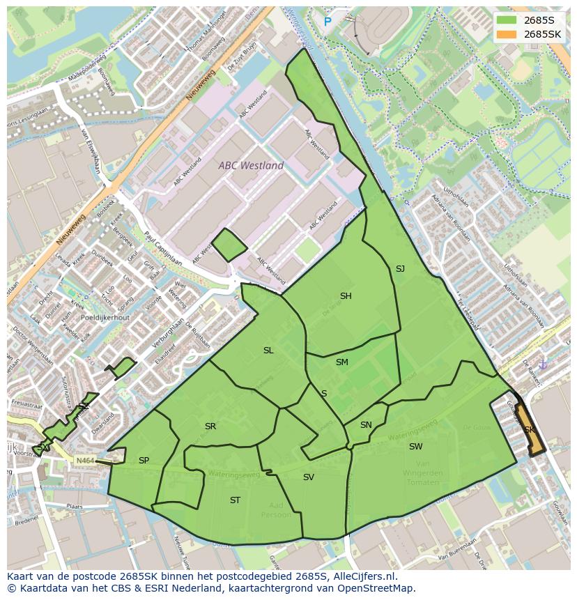 Afbeelding van het postcodegebied 2685 SK op de kaart.