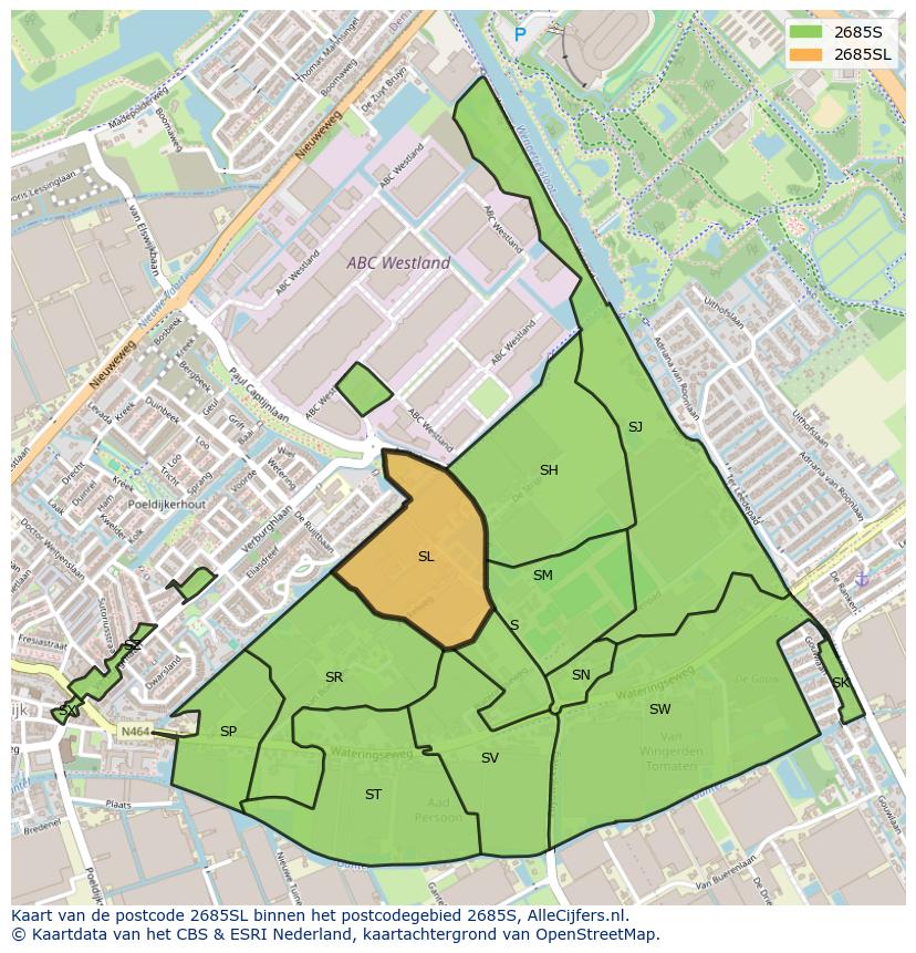 Afbeelding van het postcodegebied 2685 SL op de kaart.