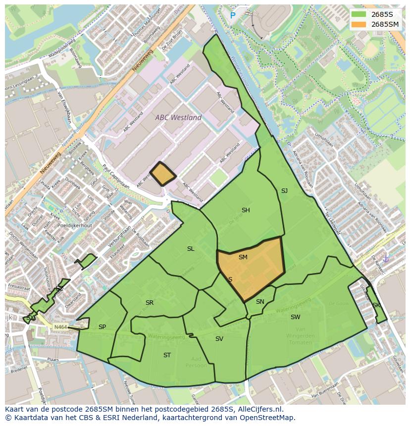 Afbeelding van het postcodegebied 2685 SM op de kaart.