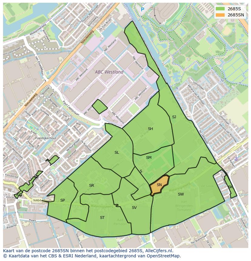 Afbeelding van het postcodegebied 2685 SN op de kaart.