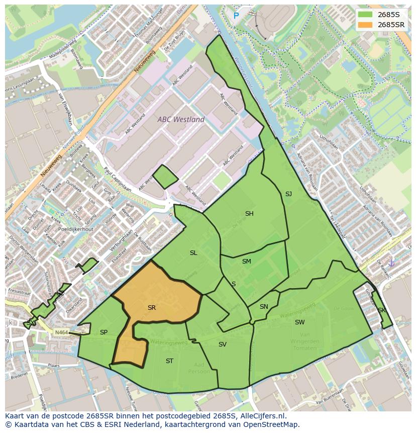 Afbeelding van het postcodegebied 2685 SR op de kaart.
