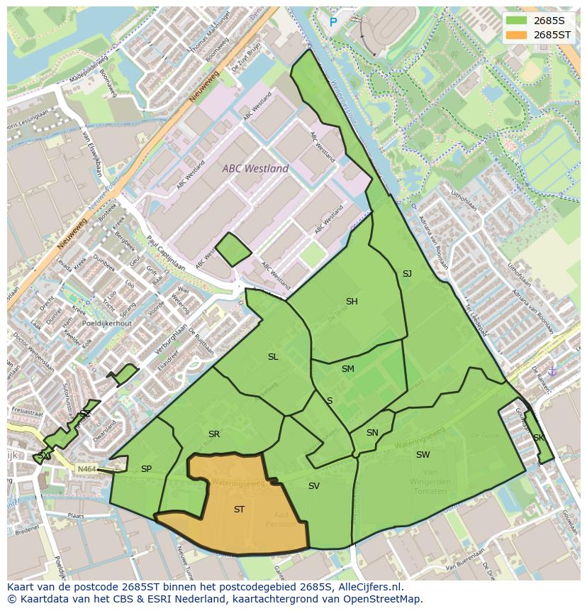 Afbeelding van het postcodegebied 2685 ST op de kaart.