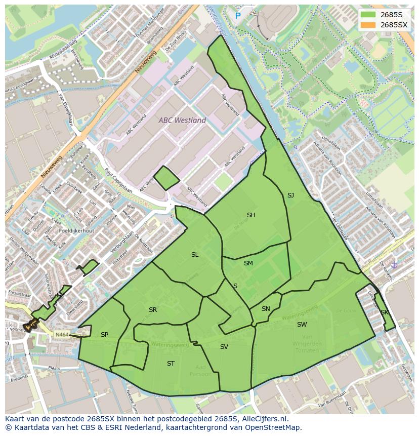Afbeelding van het postcodegebied 2685 SX op de kaart.