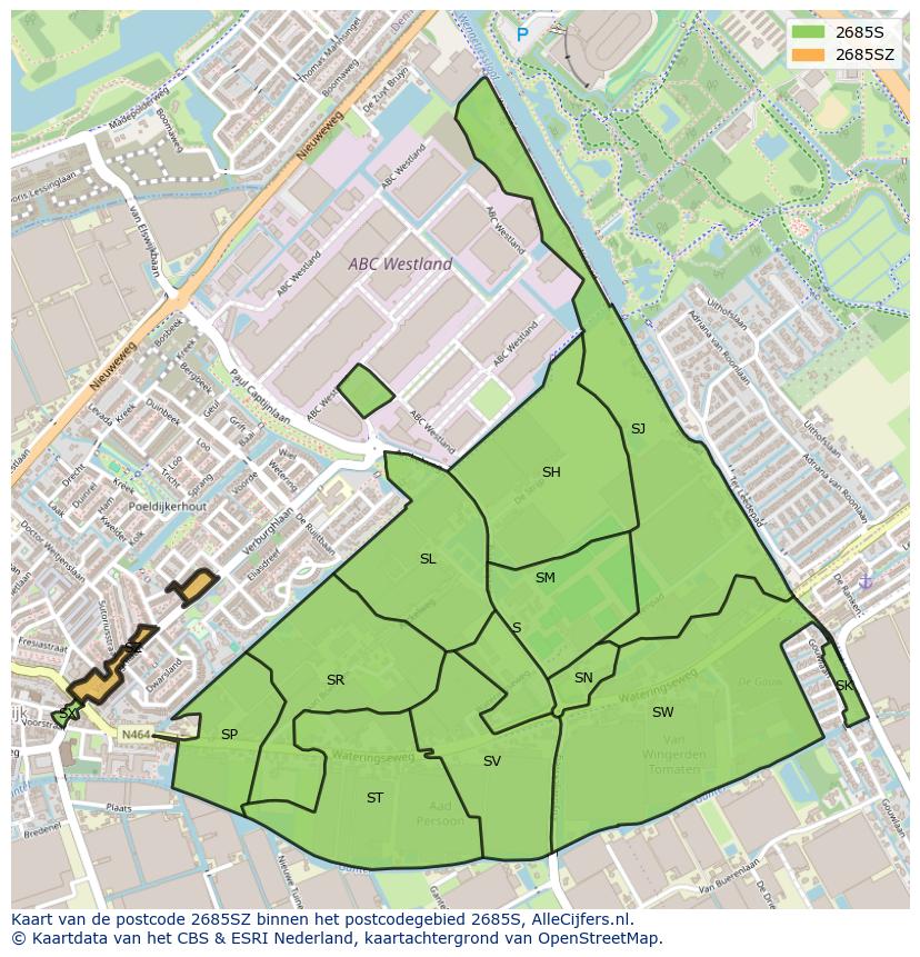 Afbeelding van het postcodegebied 2685 SZ op de kaart.