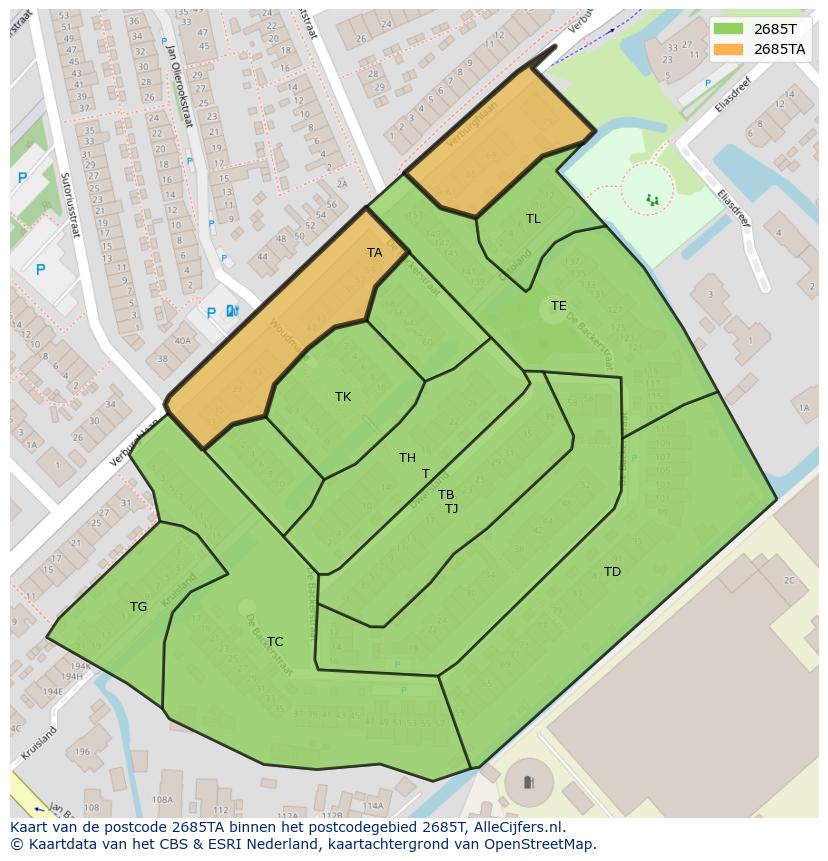 Afbeelding van het postcodegebied 2685 TA op de kaart.
