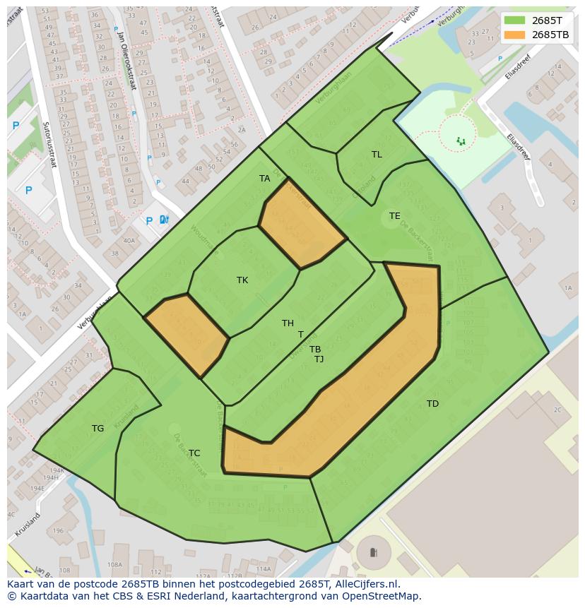 Afbeelding van het postcodegebied 2685 TB op de kaart.
