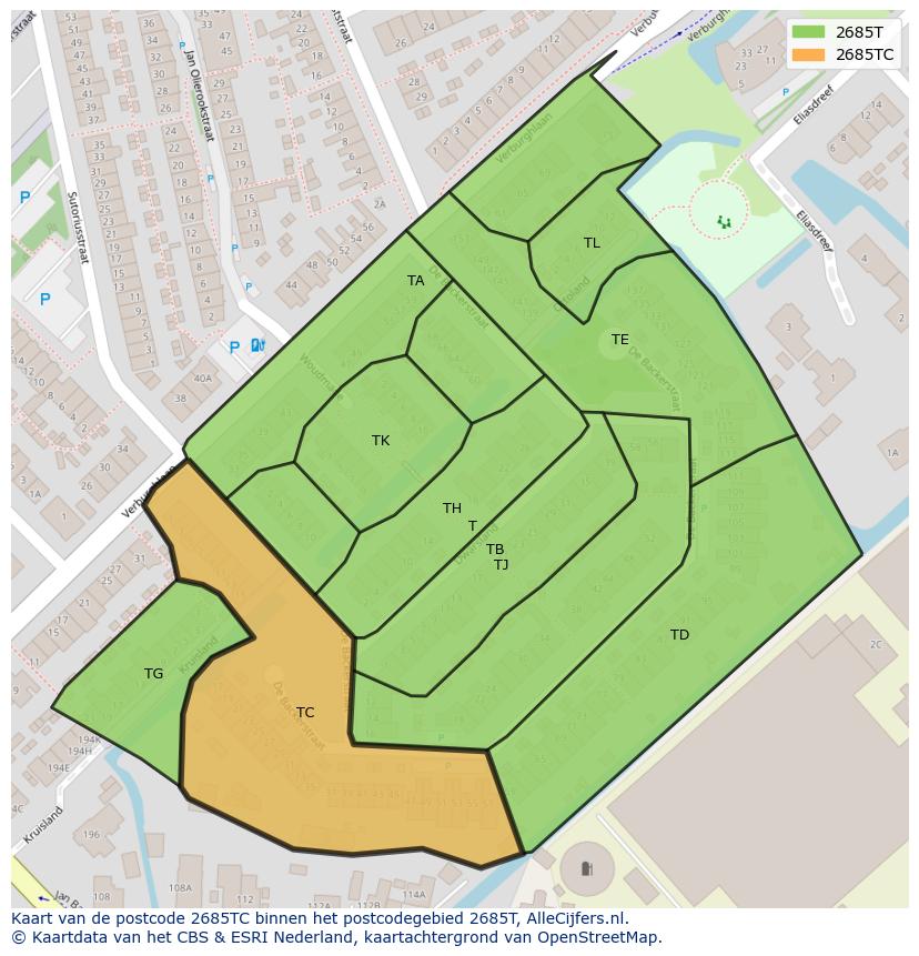 Afbeelding van het postcodegebied 2685 TC op de kaart.