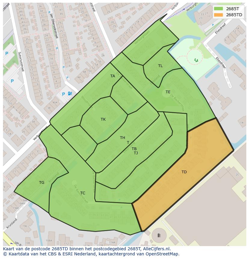 Afbeelding van het postcodegebied 2685 TD op de kaart.