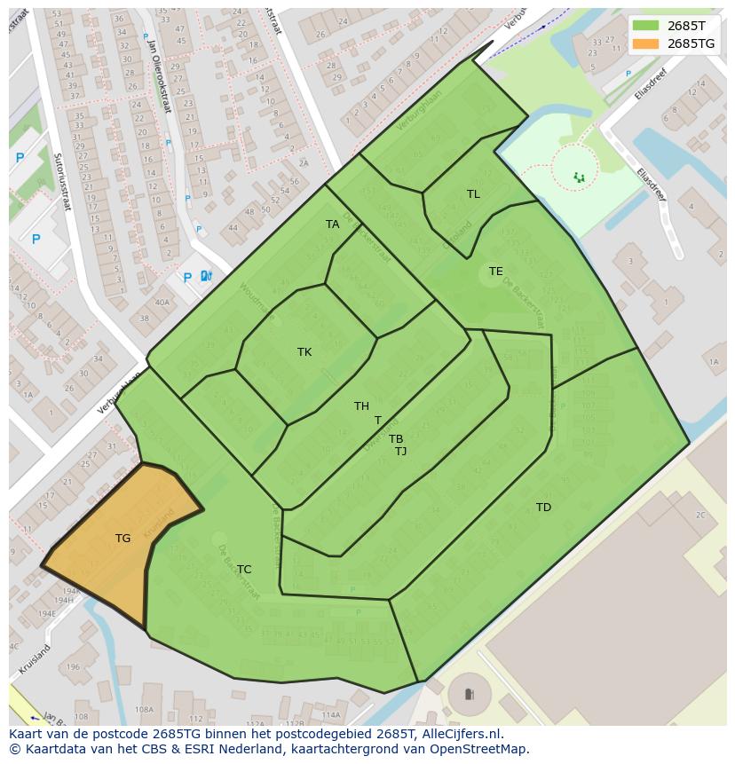 Afbeelding van het postcodegebied 2685 TG op de kaart.