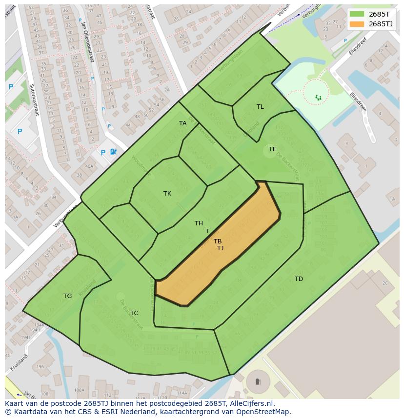 Afbeelding van het postcodegebied 2685 TJ op de kaart.
