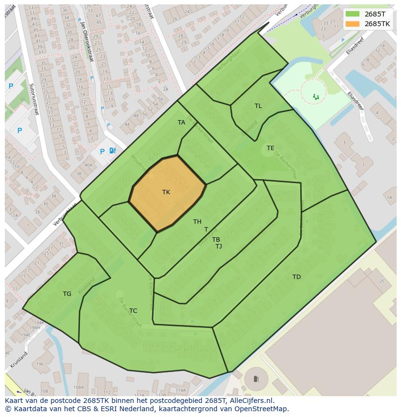 Afbeelding van het postcodegebied 2685 TK op de kaart.