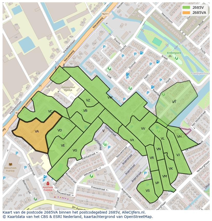 Afbeelding van het postcodegebied 2685 VA op de kaart.