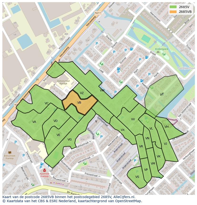 Afbeelding van het postcodegebied 2685 VB op de kaart.