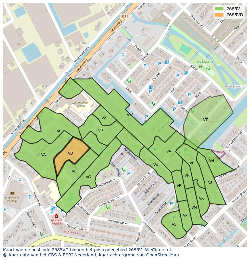 Afbeelding van het postcodegebied 2685 VD op de kaart.