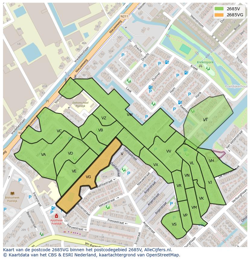 Afbeelding van het postcodegebied 2685 VG op de kaart.