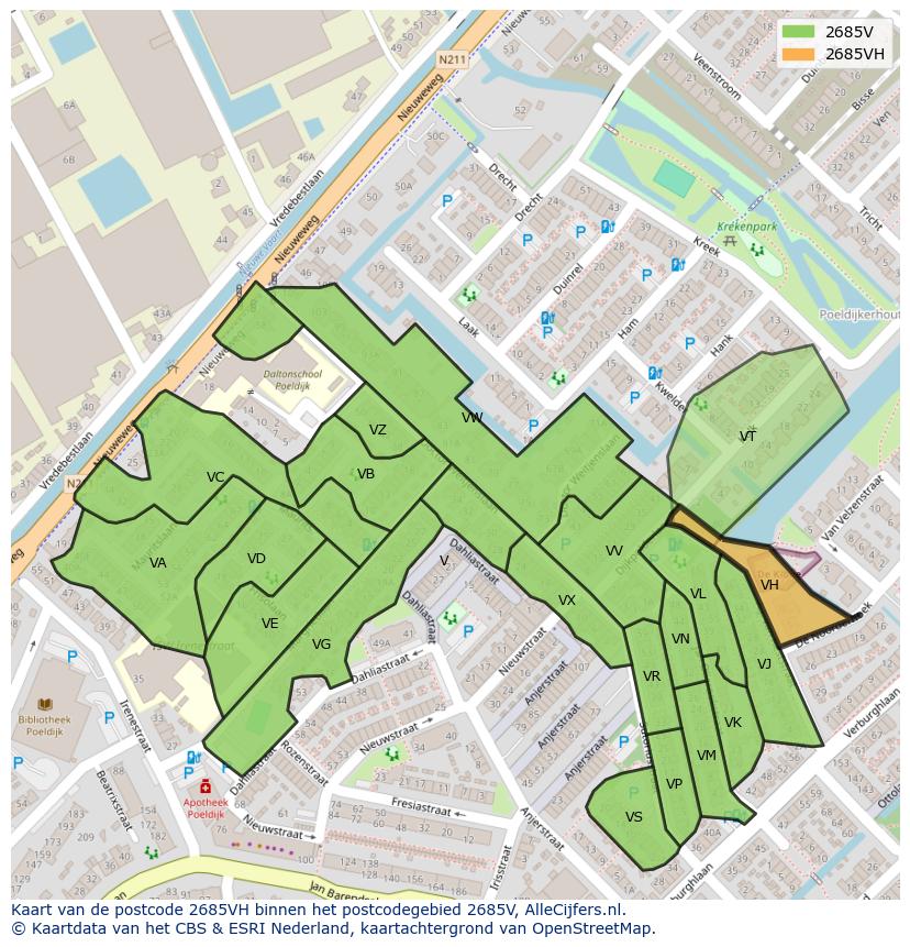 Afbeelding van het postcodegebied 2685 VH op de kaart.