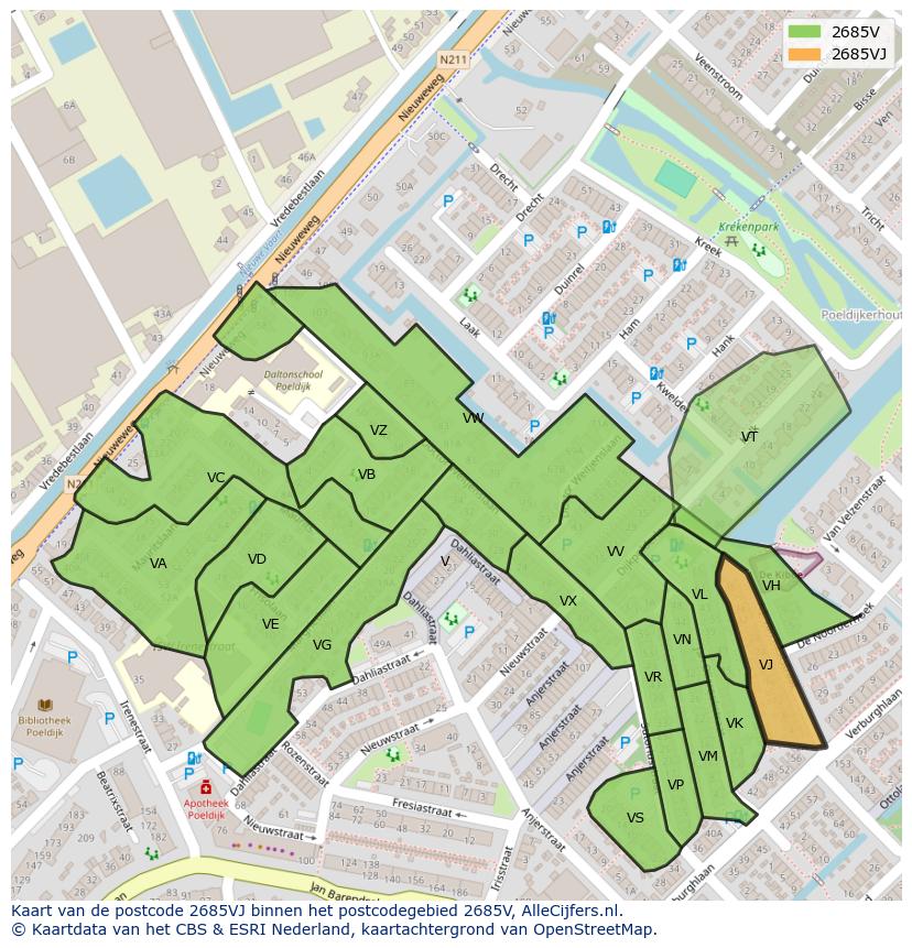 Afbeelding van het postcodegebied 2685 VJ op de kaart.