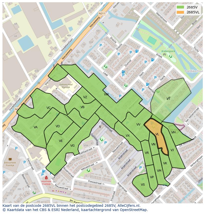Afbeelding van het postcodegebied 2685 VL op de kaart.