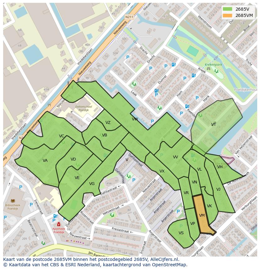 Afbeelding van het postcodegebied 2685 VM op de kaart.