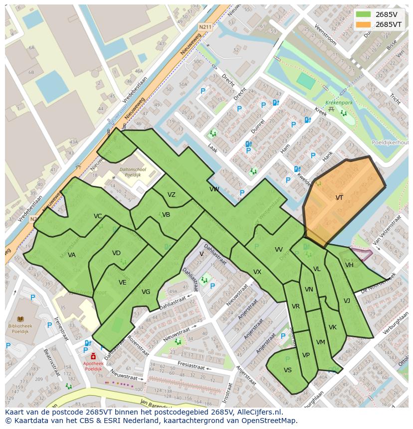 Afbeelding van het postcodegebied 2685 VT op de kaart.