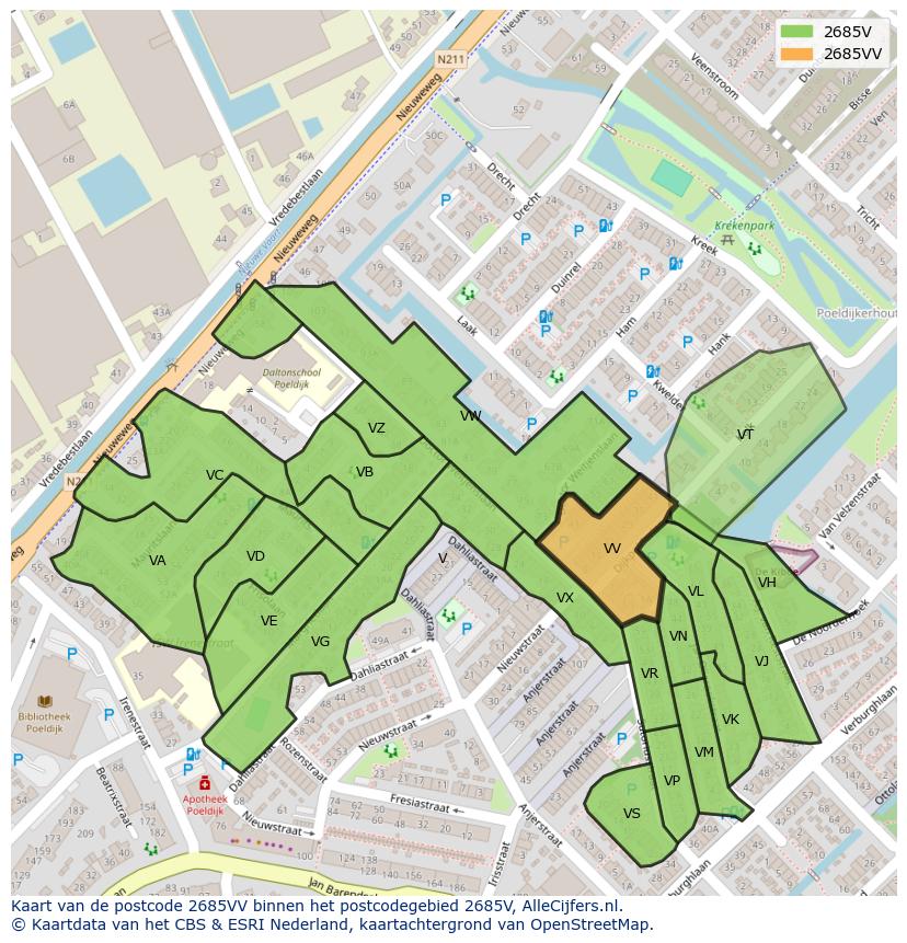 Afbeelding van het postcodegebied 2685 VV op de kaart.