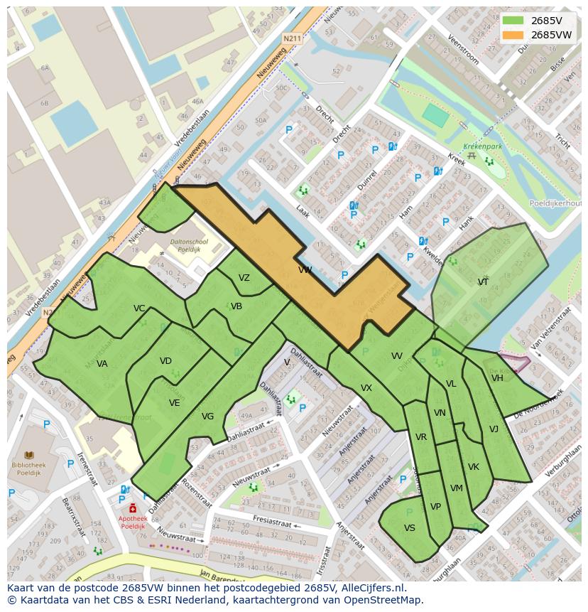 Afbeelding van het postcodegebied 2685 VW op de kaart.