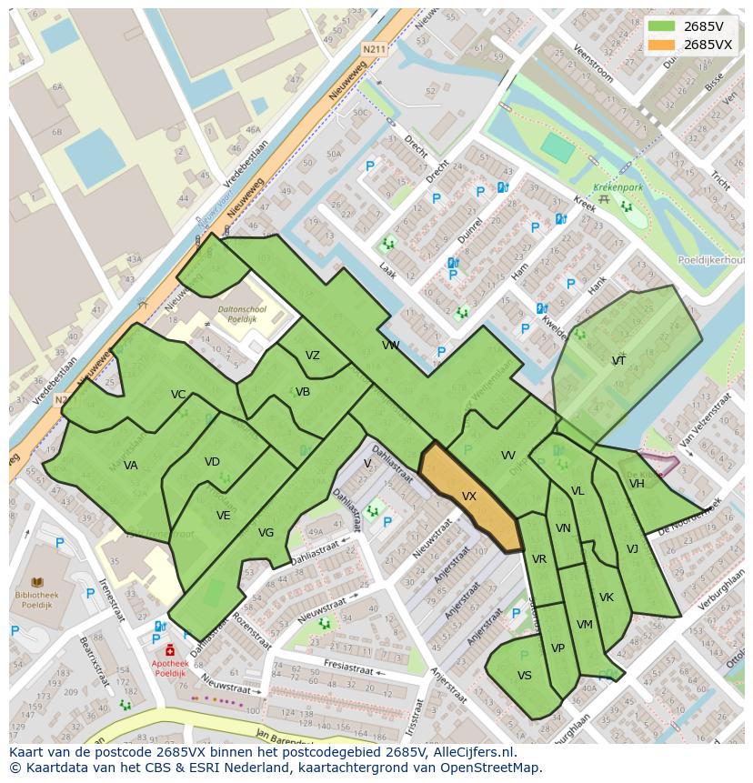 Afbeelding van het postcodegebied 2685 VX op de kaart.