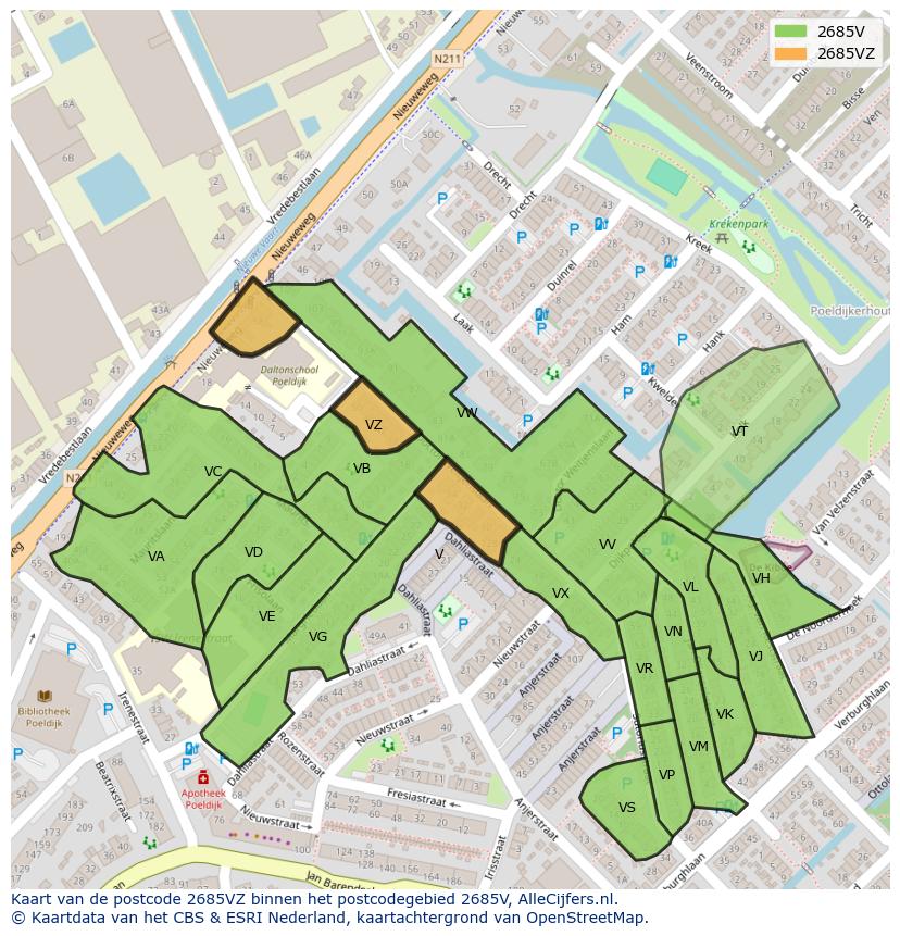 Afbeelding van het postcodegebied 2685 VZ op de kaart.