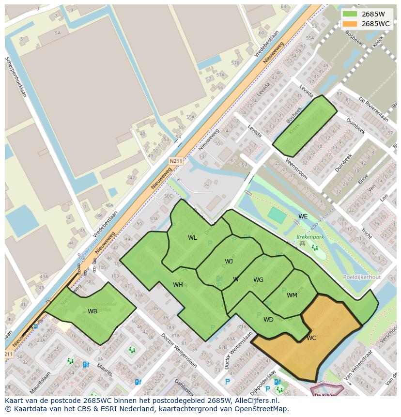 Afbeelding van het postcodegebied 2685 WC op de kaart.