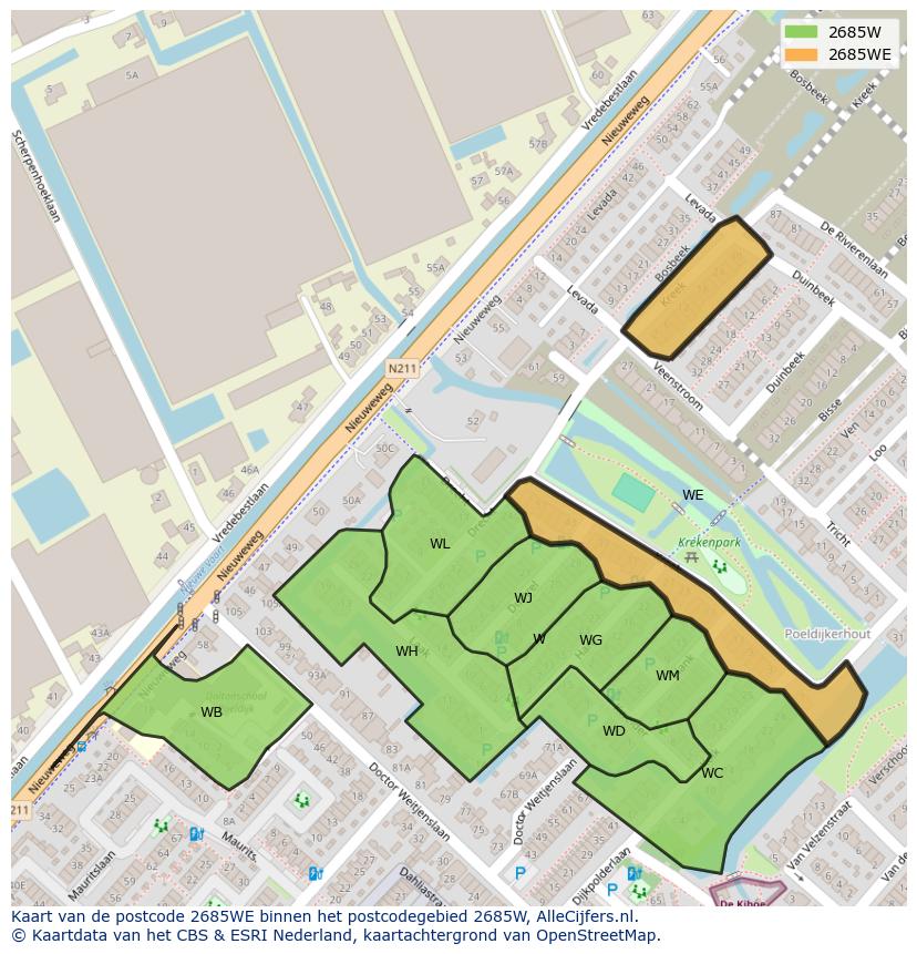 Afbeelding van het postcodegebied 2685 WE op de kaart.
