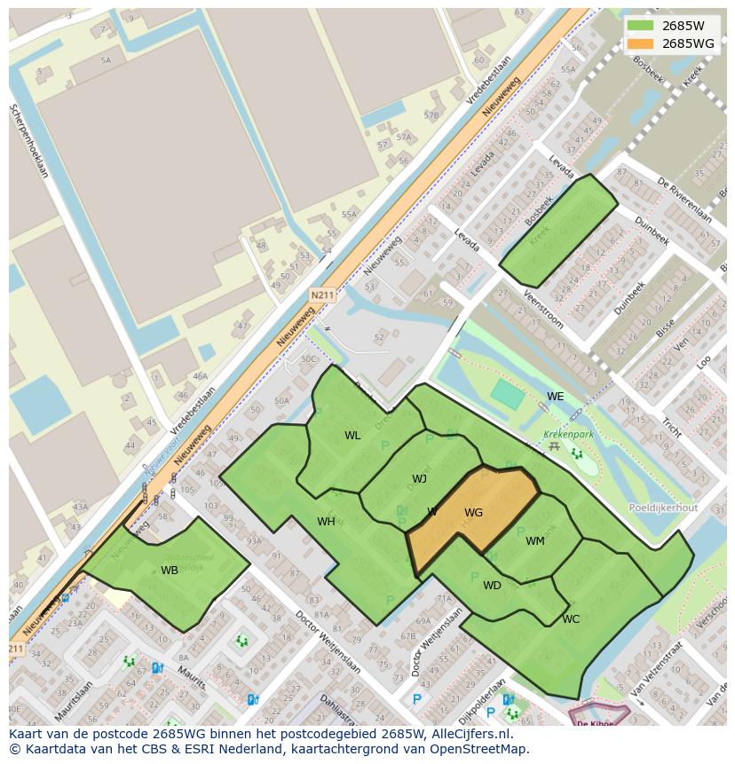 Afbeelding van het postcodegebied 2685 WG op de kaart.