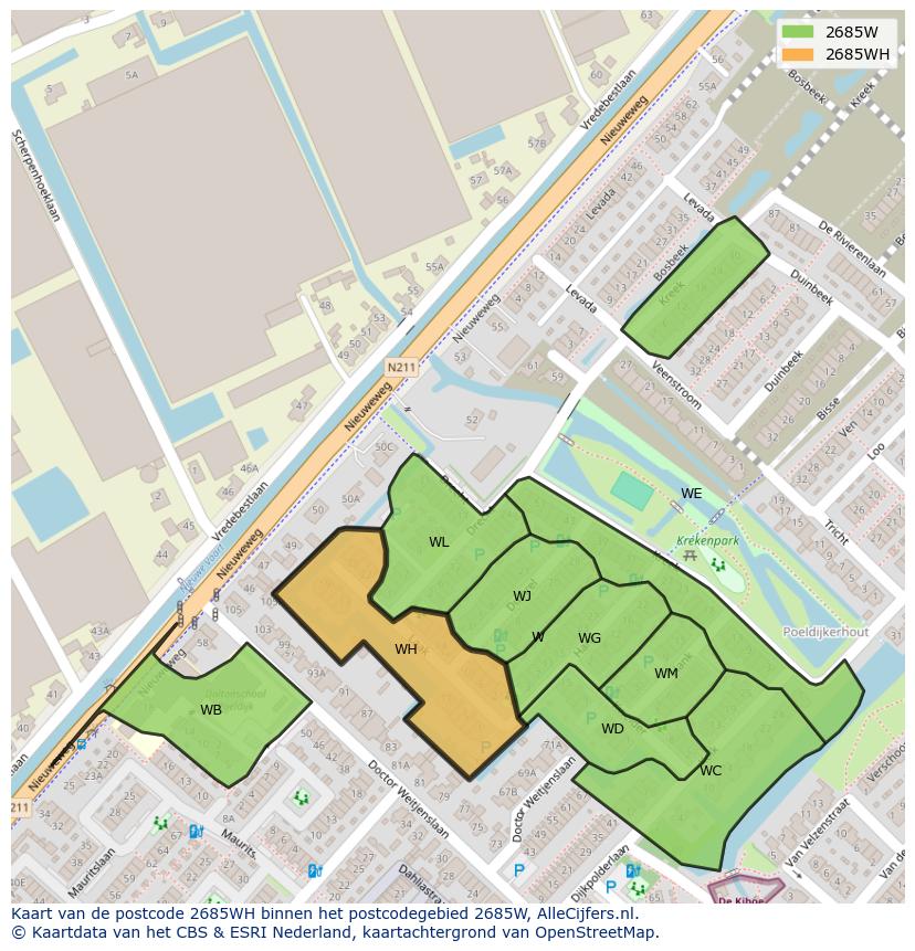 Afbeelding van het postcodegebied 2685 WH op de kaart.